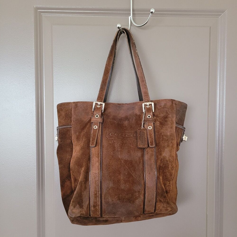 Coach Leatherware Brown Suede Leather Large Tote Bag Vintage Y2K *Flaw